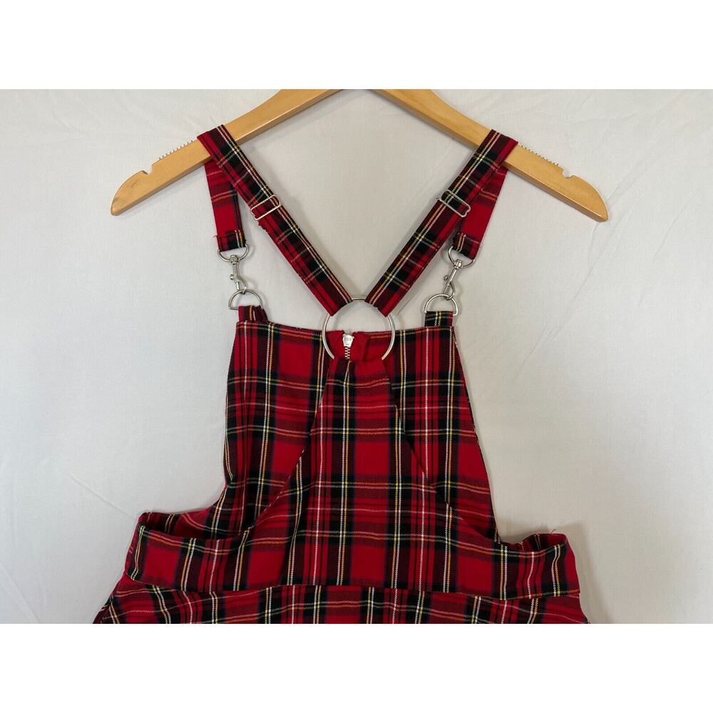 Hot Topic Plaid O-Ring Skirtall Overall Dress Womens Small Pockets Red Black - Picture 6 of 13